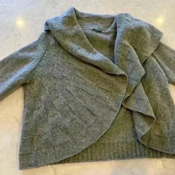 Pure Amici Cardigan Cashmere‎ Y2K Open Front Waterfall Basketweave Size Small - Picture 5 of 8